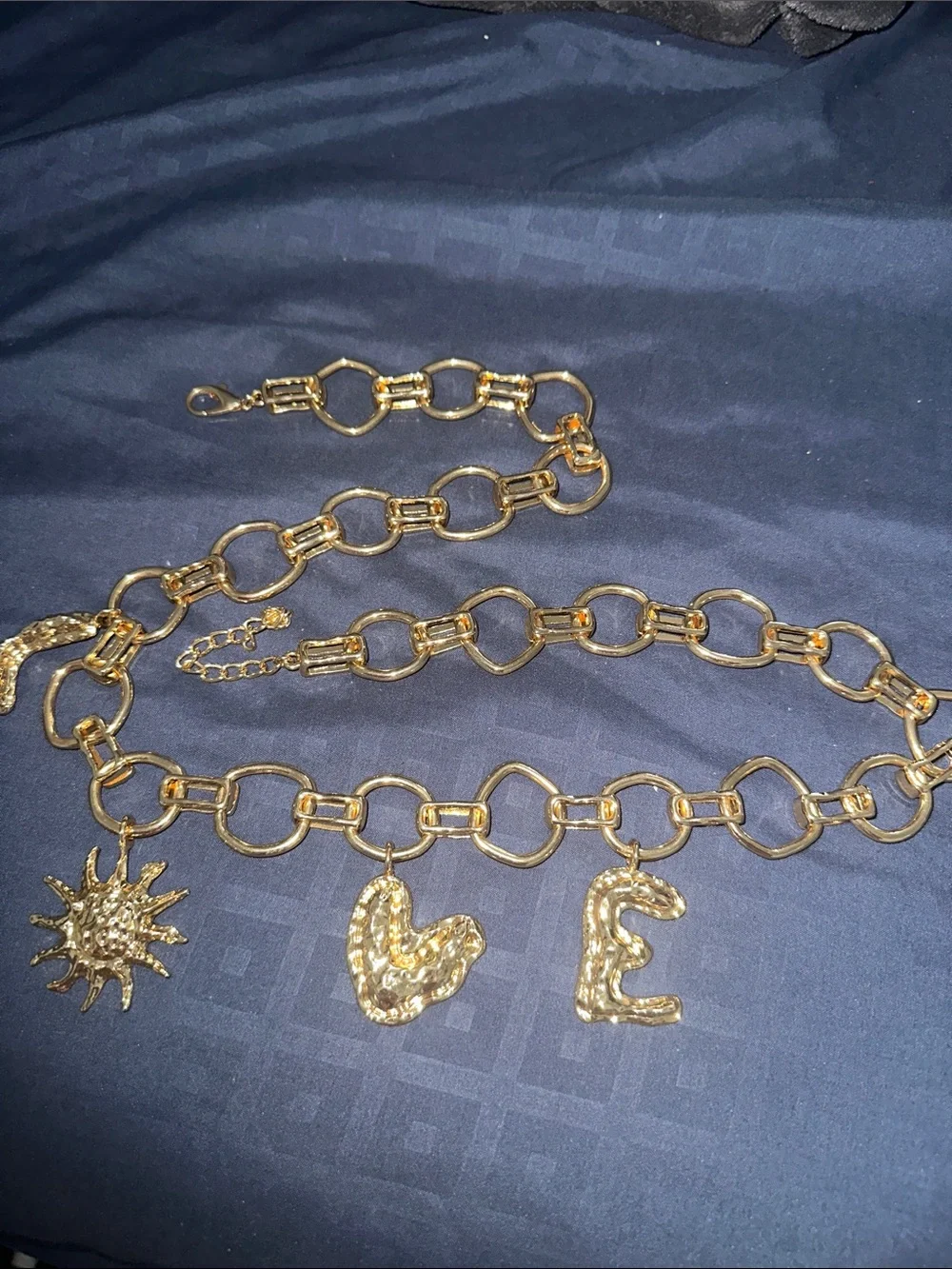 Zara Gold Tone Charm Link Belt with Sun, Heart & Letter Charms